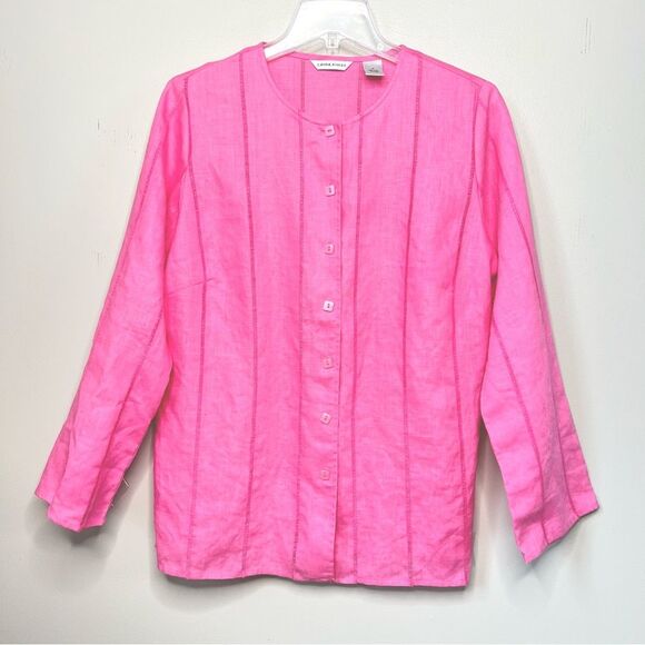 Laura Ashley Linen Button Front Pink Long Sleeve Blouse Jacket Size M - Picture 1 of 11